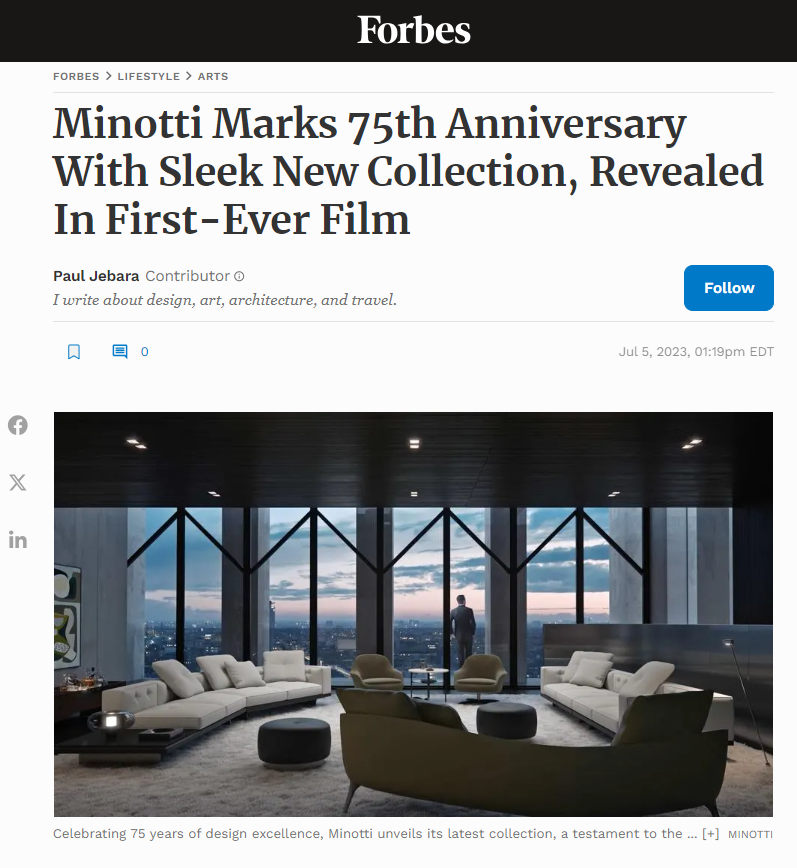 [On Forbes] Minotti Marks 75th Anniversary With Sleek New Collection, Revealed In First-Ever Film